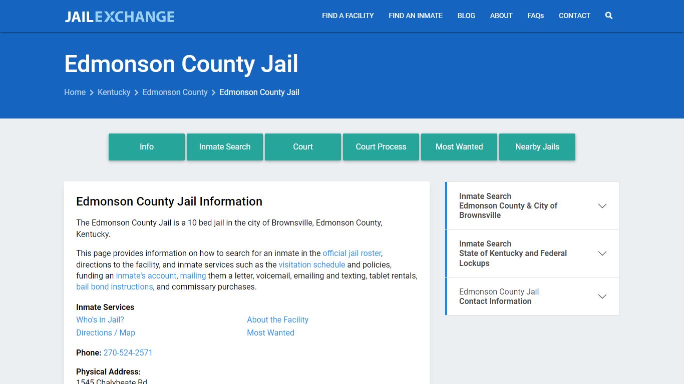 Edmonson County Jail, KY Inmate Search, Information